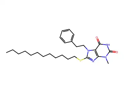 8-(dodecylsulfanyl)-3-methyl-7-(2-phenylethyl)-3,7-dihydro-1H-purine-2,6-dione structure