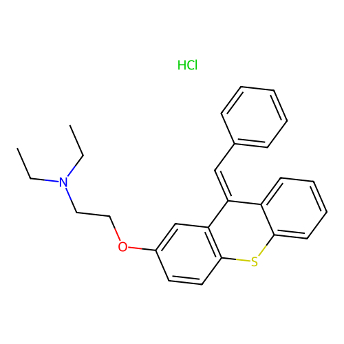 Triethylamine, 2-((9-benzylidenethioxanthen-2-yl)oxy)-, hydrochloride structure