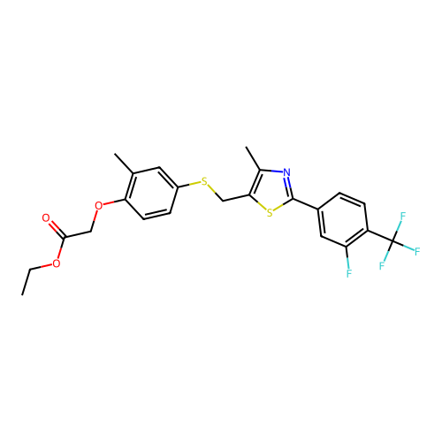 ethyl 2-{2-methyl-4-[({4-methyl-2-[3-fluoro-4-(trifluoromethyl)phenyl]-1,3-thiazol-5-yl}methyl)sulfanyl]phenoxy}acetate structure