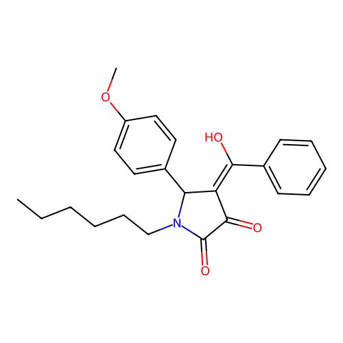 4-benzoyl-1-hexyl-3-hydroxy-5-(4-methoxyphenyl)-1H-pyrrol-2(5H)-one structure
