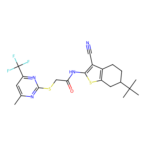 N-(6-tert-butyl-3-cyano-4,5,6,7-tetrahydro-1-benzothiophen-2-yl)-2-{[4-methyl-6-(trifluoromethyl)pyrimidin-2-yl]sulfanyl}acetamide structure