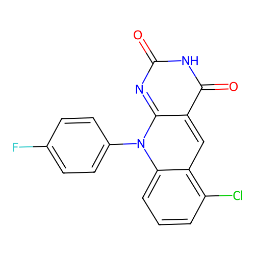 6-chloro-10-(4-fluorophenyl)pyrimido[4,5-b]quinoline-2,4(3H,10H)-dione structure