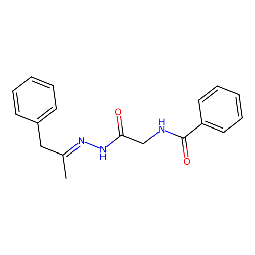 N-[1-Methyl-2-phenyl-eth-(E)-ylidene-hydrazinocarbonylmethyl]-benzamide structure
