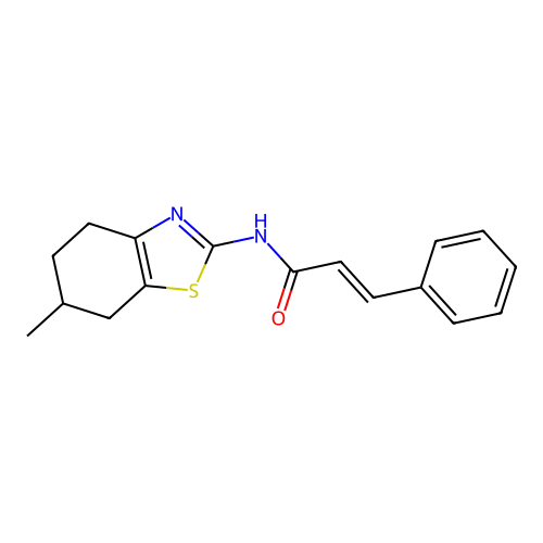 (E)-N-(6-methyl-4,5,6,7-tetrahydro-1,3-benzothiazol-2-yl)-3-phenylprop-2-enamide structure