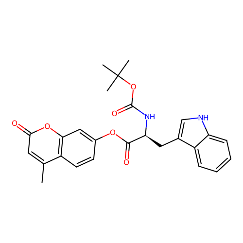 (4-methyl-2-oxochromen-7-yl) (2S)-3-(1H-indol-3-yl)-2-[(2-methylpropan-2-yl)oxycarbonylamino]propanoate structure