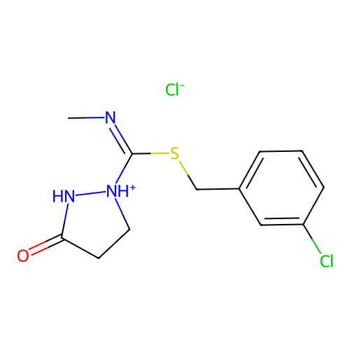 1-[[(3-Chlorobenzyl)thio](methylimino)methyl]-3-oxopyrazolidin-1-ium chloride structure