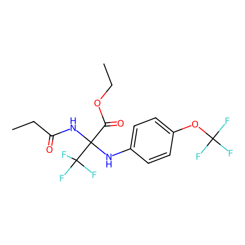 Ethyl 3,3,3-trifluoro-2-propionamido-2-[4-(trifluoromethoxy)anilino]propionate structure
