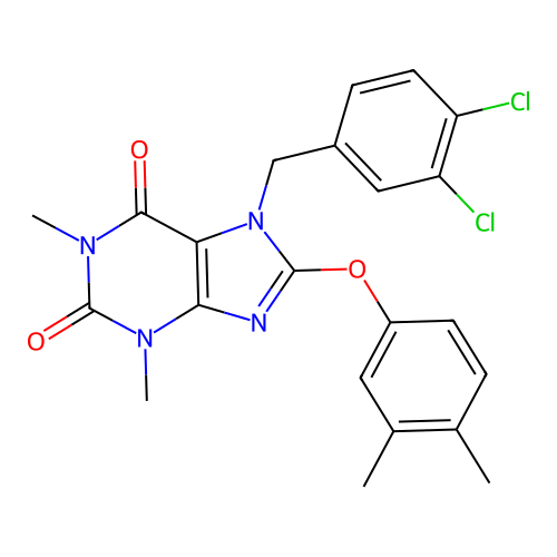 7-(3,4-dichlorobenzyl)-8-(3,4-dimethylphenoxy)-1,3-dimethyl-3,7-dihydro-1H-purine-2,6-dione structure