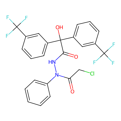 N'-(2-chloroacetyl)-2-hydroxy-N'-phenyl-2,2-bis(3-(trifluoromethyl)phenyl)acetohydrazide structure