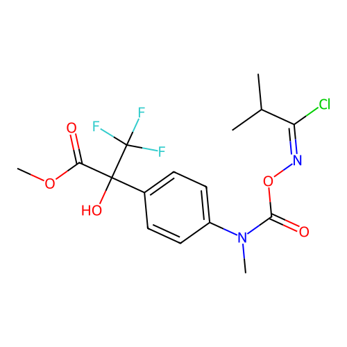 (E)-methyl 2-(4-(((((1-chloro-2-methylpropylidene)amino)oxy)carbonyl)(methyl)amino)phenyl)-3,3,3-trifluoro-2-hydroxypropanoate structure