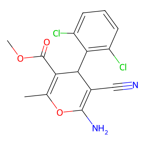 methyl 6-amino-5-cyano-4-(2,6-dichlorophenyl)-2-methyl-4H-pyran-3-carboxylate structure