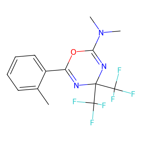 N,N-dimethyl-6-(2-methylphenyl)-4,4-bis(trifluoromethyl)-1,3,5-oxadiazin-2-amine structure