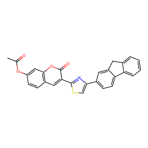 3-[4-(9H-fluoren-2-yl)-1,3-thiazol-2-yl]-2-oxo-2H-chromen-7-yl acetate structure