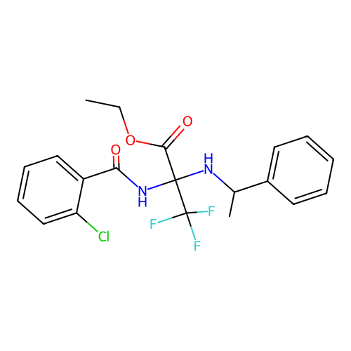 Ethyl 2-[(2-chlorobenzoyl)amino]-3,3,3-trifluoro-2-(1-phenylethylamino)propanoate structure
