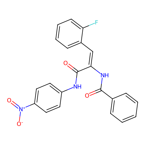 N-(2-(2-fluorophenyl)-1-{[(4-nitrophenyl)amino]carbonyl}vinyl)benzamide structure