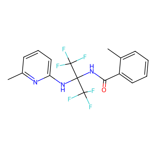 N-(1,1,1,3,3,3-hexafluoro-2-((6-methylpyridin-2-yl)amino)propan-2-yl)-2-methylbenzamide structure