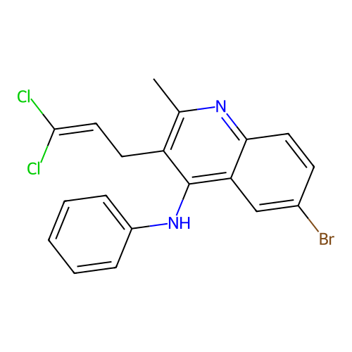 6-bromo-3-(3,3-dichloroprop-2-en-1-yl)-2-methyl-N-phenylquinolin-4-amine structure