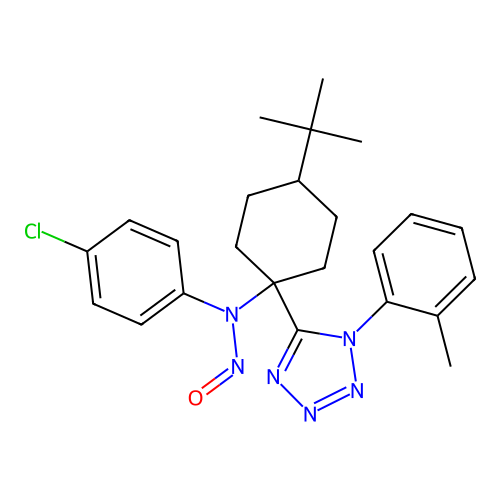 N-(4-(tert-butyl)-1-(1-(o-tolyl)-1H-tetrazol-5-yl)cyclohexyl)-N-(4-chlorophenyl)nitrous amide structure