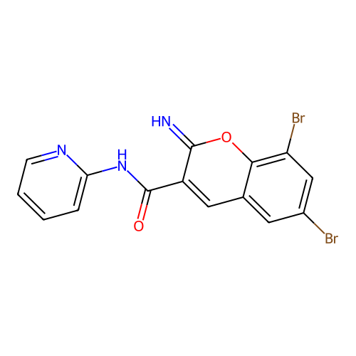 6,8-dibromo-2-imino-N-(pyridin-2-yl)-2H-chromene-3-carboxamide structure