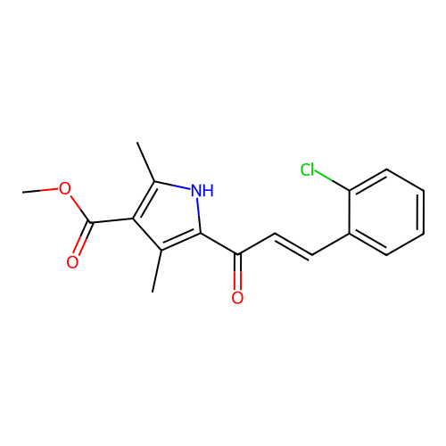methyl 5-[(E)-3-(2-chlorophenyl)prop-2-enoyl]-2,4-dimethyl-1H-pyrrole-3-carboxylate structure