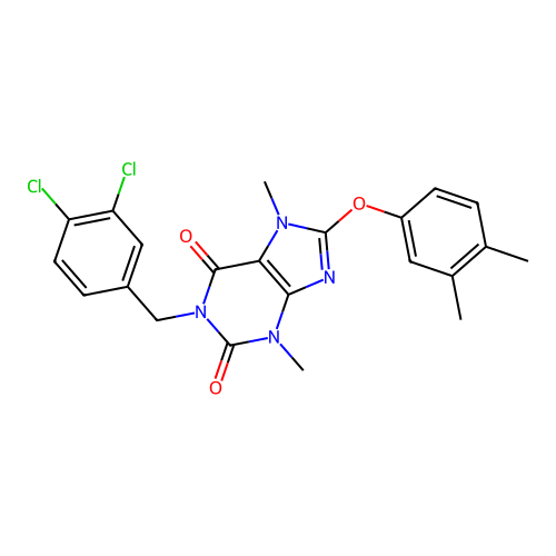 1-(3,4-dichlorobenzyl)-8-(3,4-dimethylphenoxy)-3,7-dimethyl-3,7-dihydro-1H-purine-2,6-dione structure