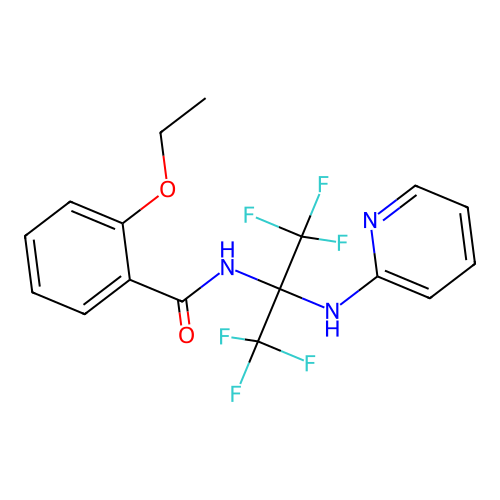 2-ethoxy-N-[1,1,1,3,3,3-hexafluoro-2-(pyridin-2-ylamino)propan-2-yl]benzamide structure