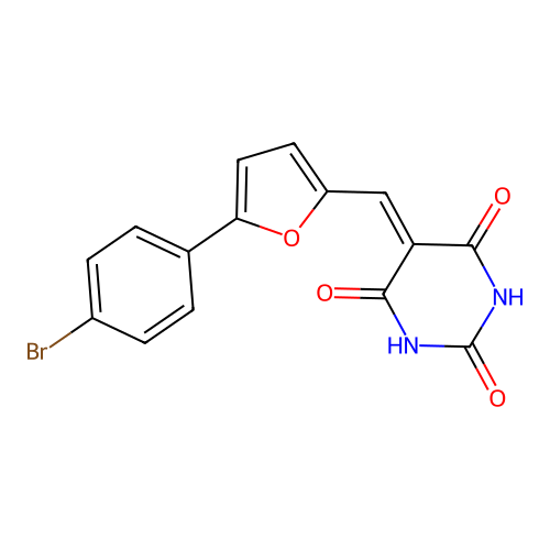 5-{[5-(4-bromophenyl)furan-2-yl]methylidene}pyrimidine-2,4,6(1H,3H,5H)-trione structure
