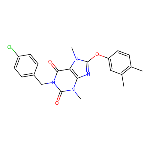 1-(4-chlorobenzyl)-8-(3,4-dimethylphenoxy)-3,7-dimethyl-3,7-dihydro-1H-purine-2,6-dione structure