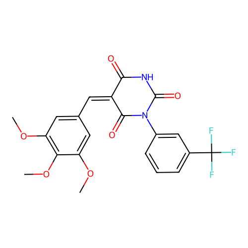 (5Z)-1-[3-(trifluoromethyl)phenyl]-5-(3,4,5-trimethoxybenzylidene)pyrimidine-2,4,6(1H,3H,5H)-trione structure
