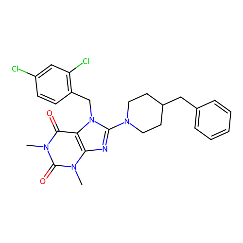 8-(4-benzylpiperidin-1-yl)-7-(2,4-dichlorobenzyl)-1,3-dimethyl-3,7-dihydro-1H-purine-2,6-dione structure
