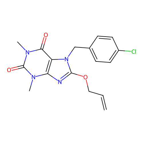 7-[(4-Chlorophenyl)methyl]-1,3-dimethyl-8-prop-2-enoxypurine-2,6-dione structure