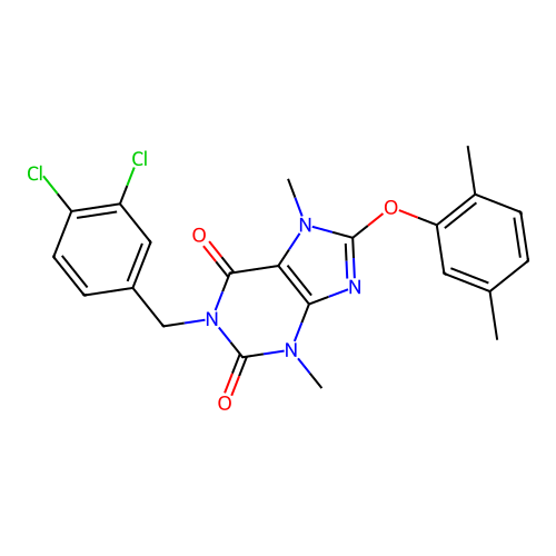 1-(3,4-dichlorobenzyl)-8-(2,5-dimethylphenoxy)-3,7-dimethyl-3,7-dihydro-1H-purine-2,6-dione structure