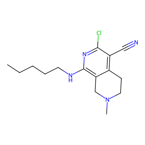 3-chloro-7-methyl-1-(pentylamino)-5,6,7,8-tetrahydro-2,7-naphthyridine-4-carbonitrile structure