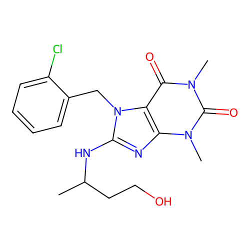 7-[(2-chlorophenyl)methyl]-8-(4-hydroxybutan-2-ylamino)-1,3-dimethylpurine-2,6-dione structure