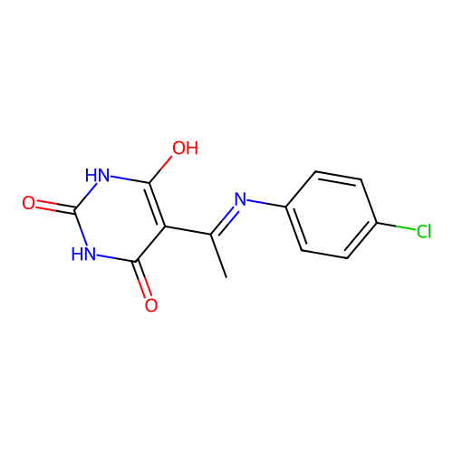 5-(1-((4-chlorophenyl)amino)ethylidene)pyrimidine-2,4,6(1H,3H,5H)-trione structure