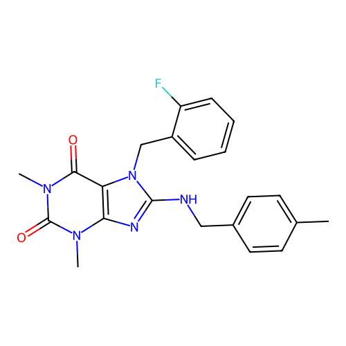 7-(2-fluorobenzyl)-1,3-dimethyl-8-((4-methylbenzyl)amino)-1H-purine-2,6(3H,7H)-dione structure