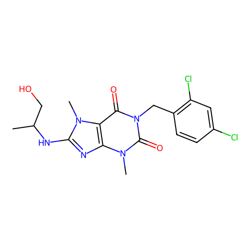 1-[(2,4-dichlorophenyl)methyl]-8-(1-hydroxypropan-2-ylamino)-3,7-dimethylpurine-2,6-dione structure