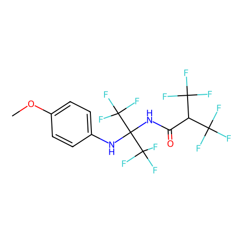 3,3,3-trifluoro-N-{1,1,1,3,3,3-hexafluoro-2-[(4-methoxyphenyl)amino]propan-2-yl}-2-(trifluoromethyl)propanamide structure