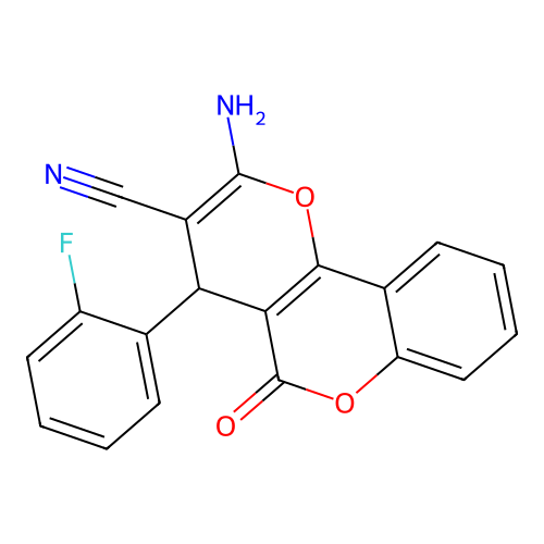 2-amino-4-(2-fluorophenyl)-5-oxo-4H,5H-pyrano[3,2-c]chromene-3-carbonitrile structure
