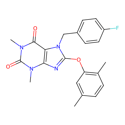 8-(2,5-dimethylphenoxy)-7-(4-fluorobenzyl)-1,3-dimethyl-3,7-dihydro-1H-purine-2,6-dione structure