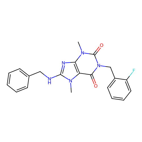 8-(benzylamino)-1-(2-fluorobenzyl)-3,7-dimethyl-3,7-dihydro-1H-purine-2,6-dione structure