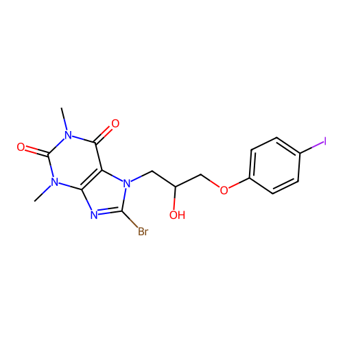 8-bromo-7-(2-hydroxy-3-(4-iodophenoxy)propyl)-1,3-dimethyl-1H-purine-2,6(3H,7H)-dione structure