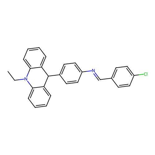 N-[(E)-(4-chlorophenyl)methylidene]-4-(10-ethyl-9,10-dihydroacridin-9-yl)aniline structure