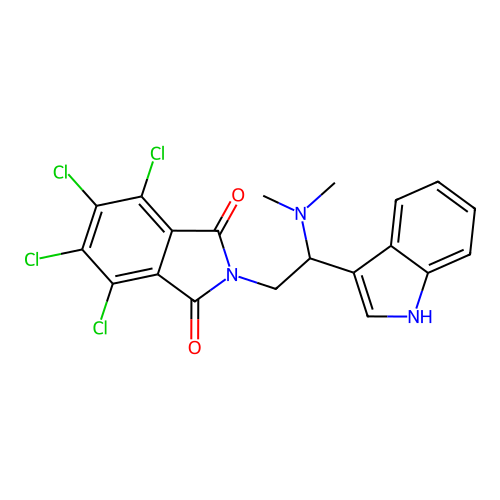 4,5,6,7-tetrachloro-2-(2-(dimethylamino)-2-(1H-indol-3-yl)ethyl)isoindoline-1,3-dione structure