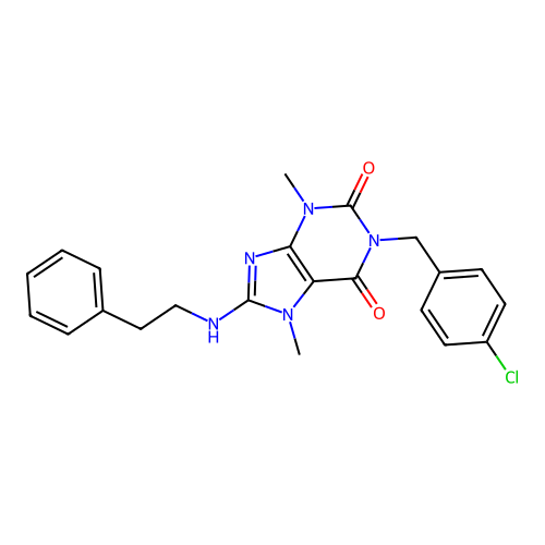 1-(4-chlorobenzyl)-3,7-dimethyl-8-(phenethylamino)-1H-purine-2,6(3H,7H)-dione structure