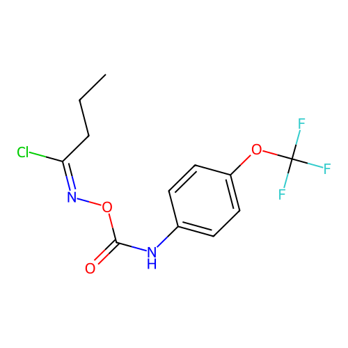 (1E)-N-({[4-(trifluoromethoxy)phenyl]carbamoyl}oxy)butanimidoyl chloride structure