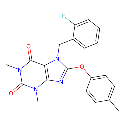 7-(2-fluorobenzyl)-1,3-dimethyl-8-(p-tolyloxy)-1H-purine-2,6(3H,7H)-dione structure