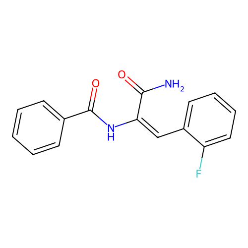 N-[(1E)-3-amino-1-(2-fluorophenyl)-3-oxoprop-1-en-2-yl]benzamide structure