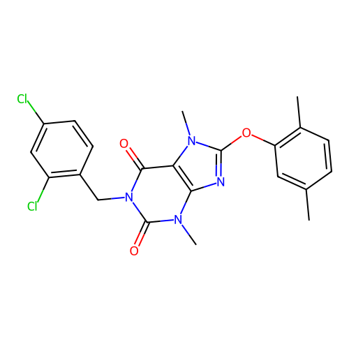 1-(2,4-dichlorobenzyl)-8-(2,5-dimethylphenoxy)-3,7-dimethyl-3,7-dihydro-1H-purine-2,6-dione structure