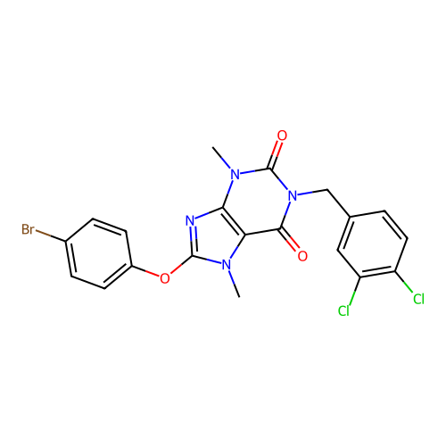 8-(4-bromophenoxy)-1-(3,4-dichlorobenzyl)-3,7-dimethyl-1H-purine-2,6(3H,7H)-dione structure